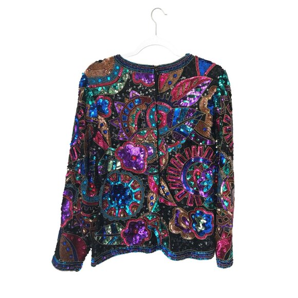 Museum-Worthy Vintage Sequin & Glass Bead Blouse – 100% Silk, Handcrafted Statem - Picture 9 of 10